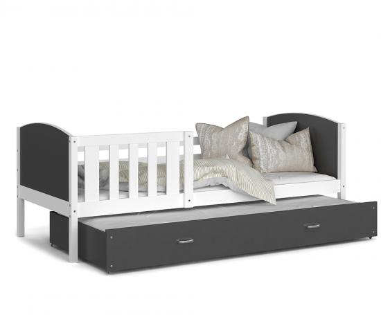 Detská posteľ TAMI P2 80x190 cm s bielou konštrukciou v šedej farbe s prístelkou